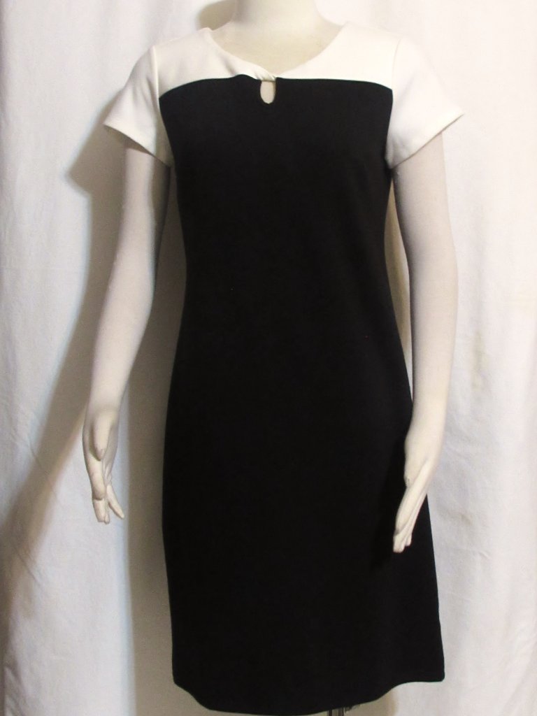 New Womens Ladies Talbots Black & Cream Stretchy Tailored Knee Dress 4 Orig $179
